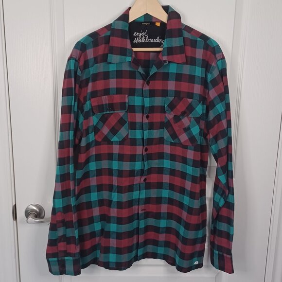Vintage Enjoi Skateboarding Shirt Men Large Red Plaid Button Up Y2K Streetwear - Picture 1 of 5